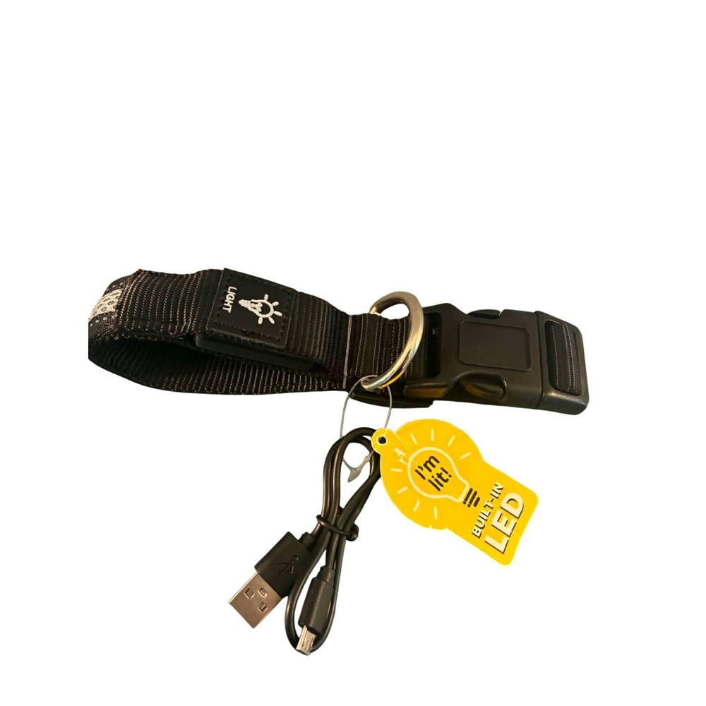 Play On LED Dog Collar Small/Medium‎ Black New USB Rechargeable Light Up Safety